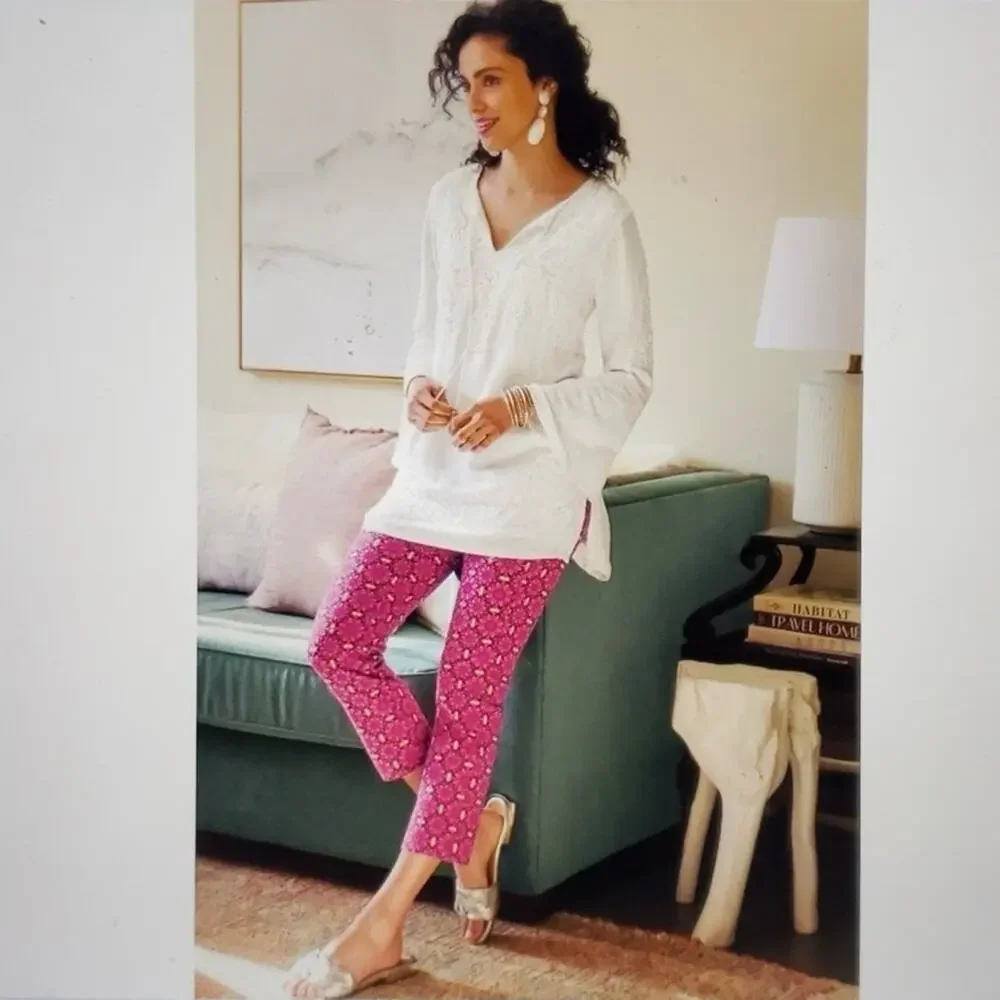 Soft Surroundings Kalea Superla Stretch Pull On Straight Leg Crop Pants Pink PXL